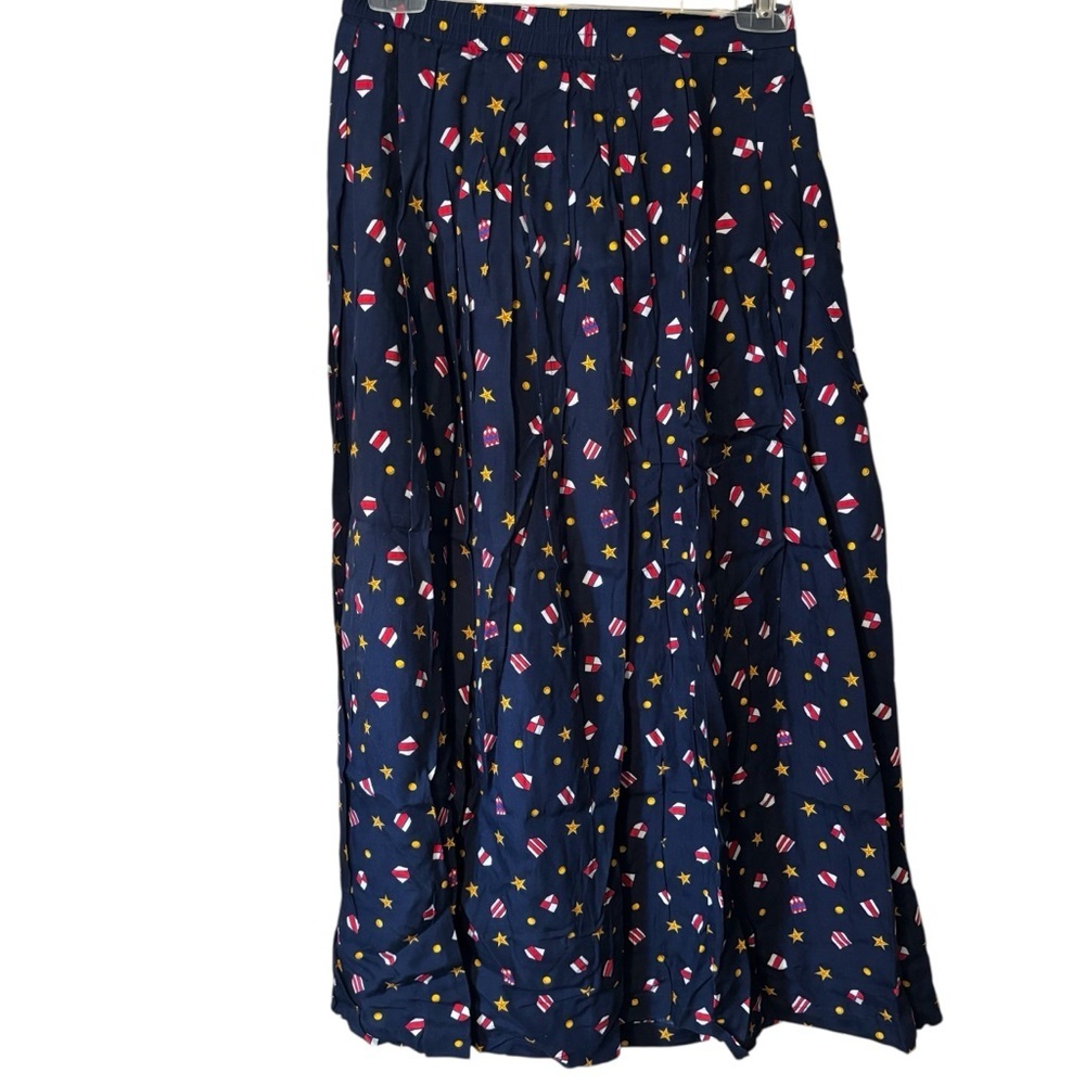 Vintage Evan Picone Sport Skirt Size 6 Navy Maxi Stars Striped Shields Suns EUC